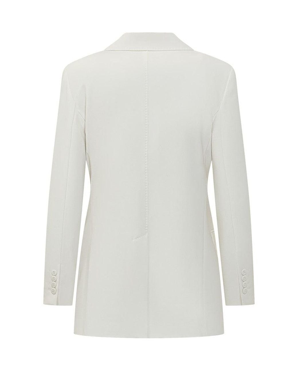 Max Mara White Solid Notched Lapel Blazer