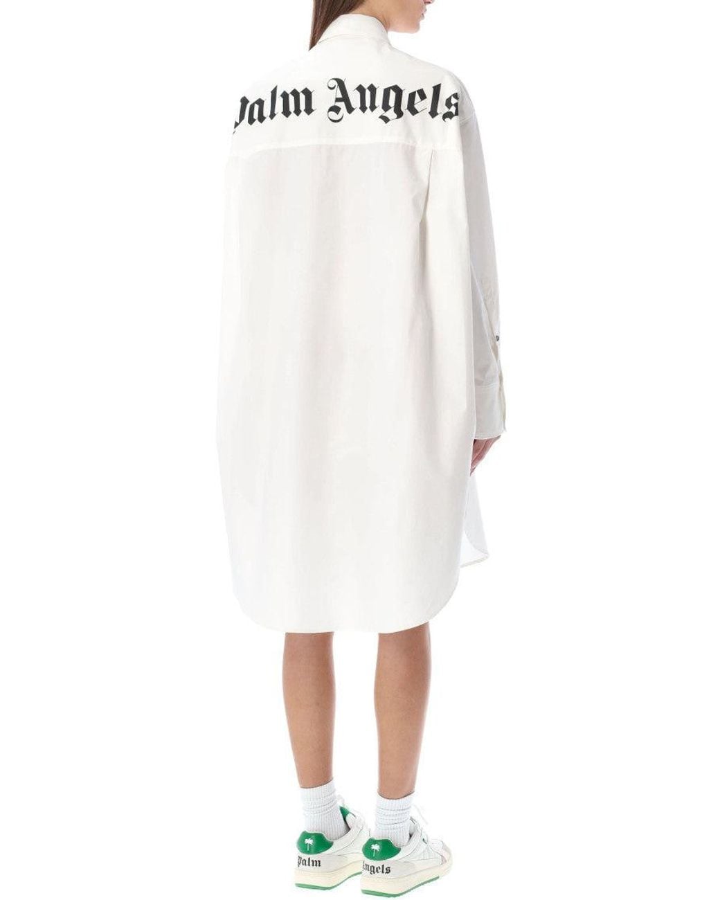 Palm Angels White Logo Shirt Collar Dress