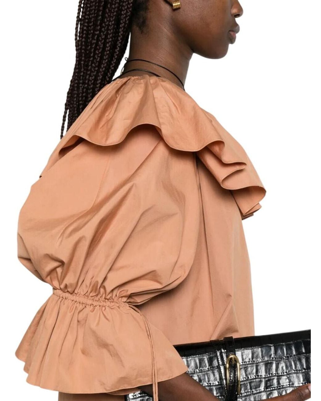 Chloé Brown Round Neck Ruffled Top