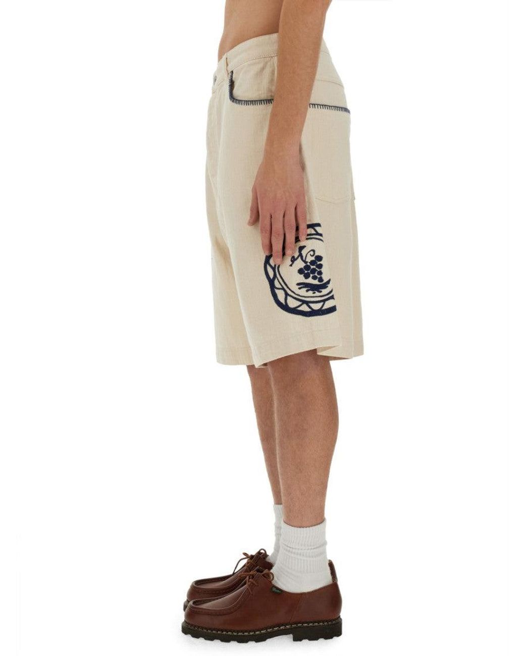 Drole de Monsieur Natural Light Embroidered Shorts for men
