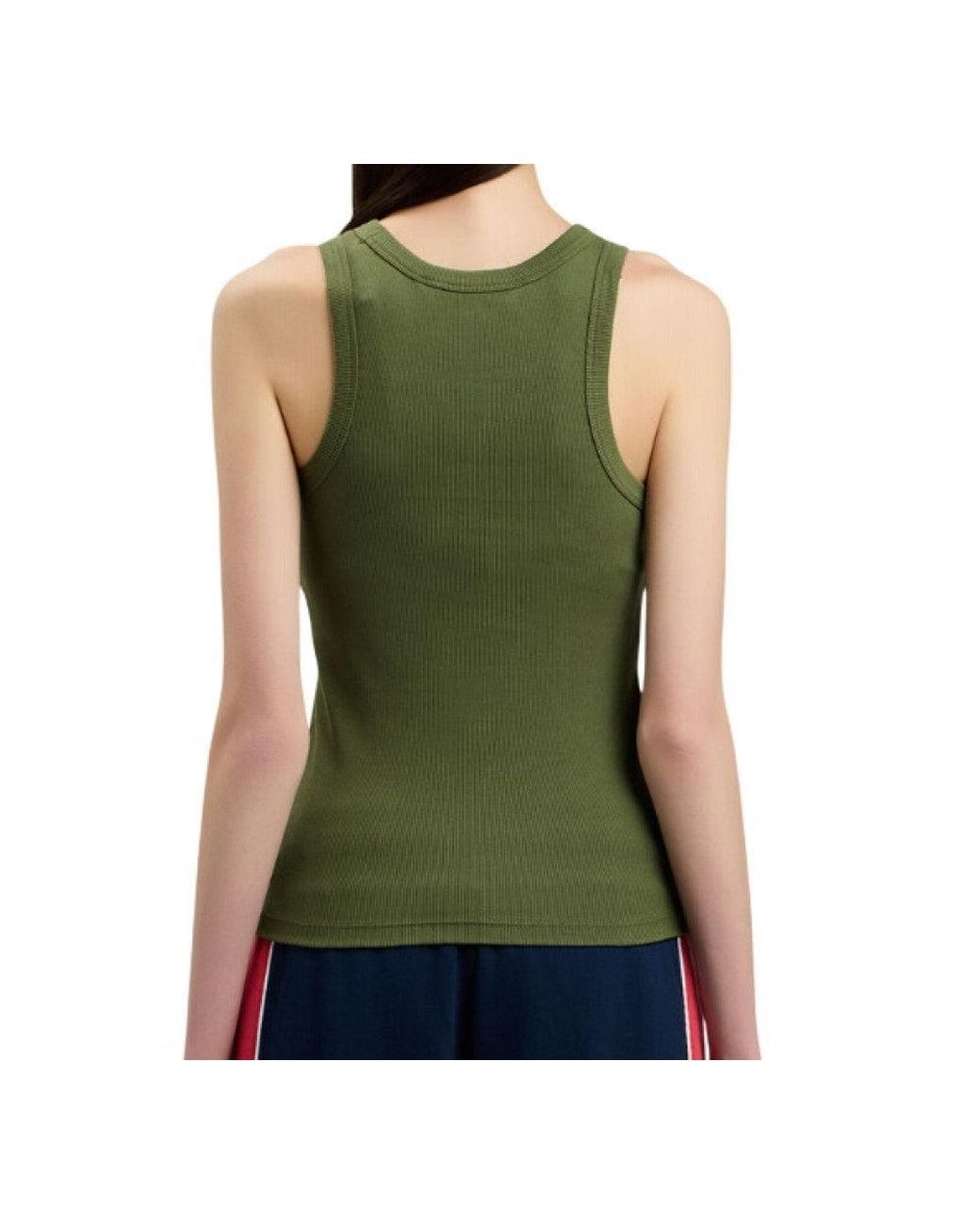 Palm Angels Green Logo Round Neck Tank Top