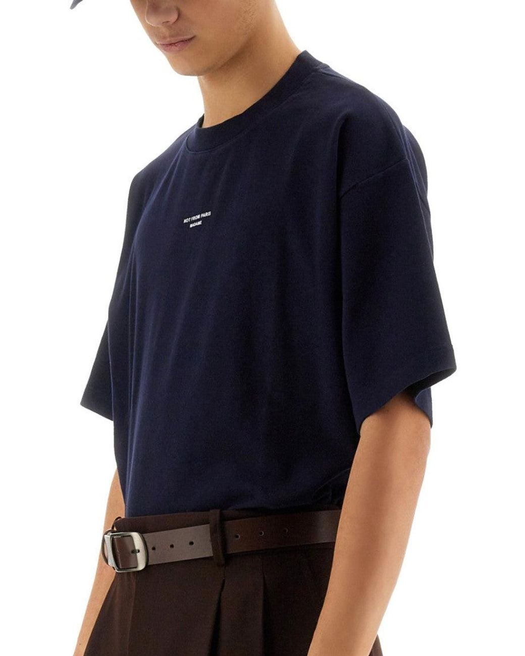 Drole de Monsieur Blue Solid Crew Neck T-Shirt for men