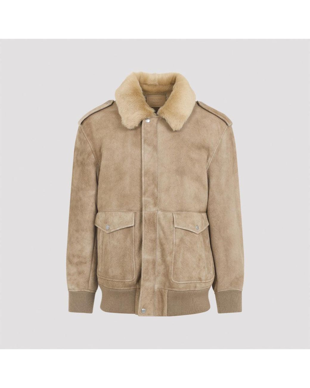 Prada Natural Suede Bomber Jacket