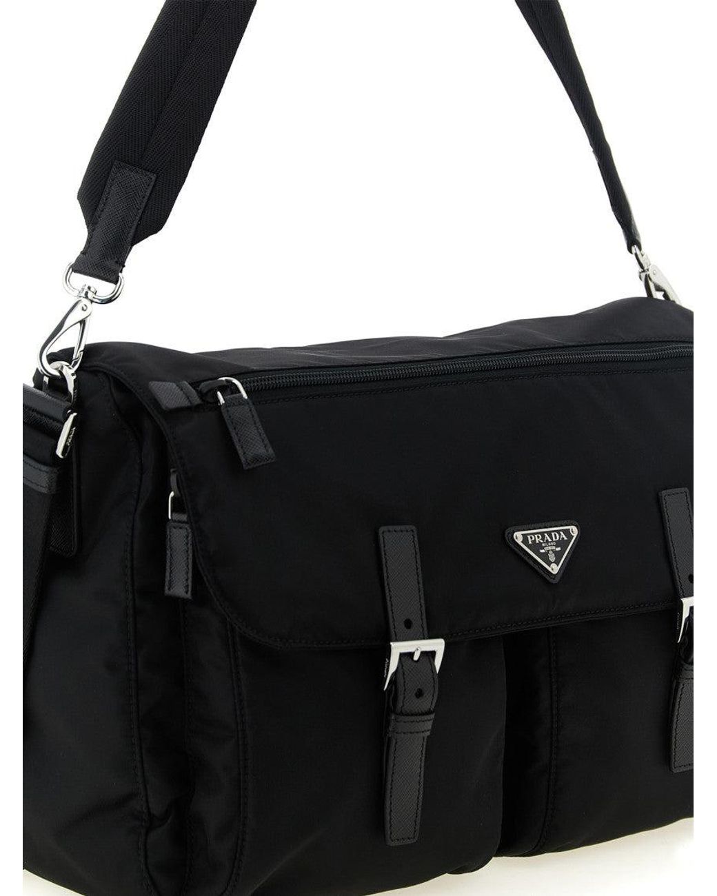 Prada Black Logo Large Messenger Bag for men