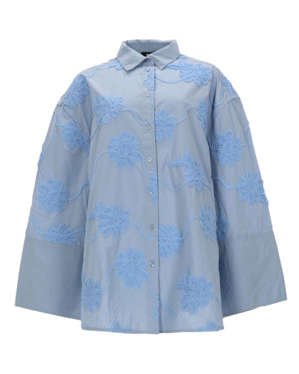 ROTATE BIRGER CHRISTENSEN Blue Rotate Birger Christensen Floral Cutout Shirt