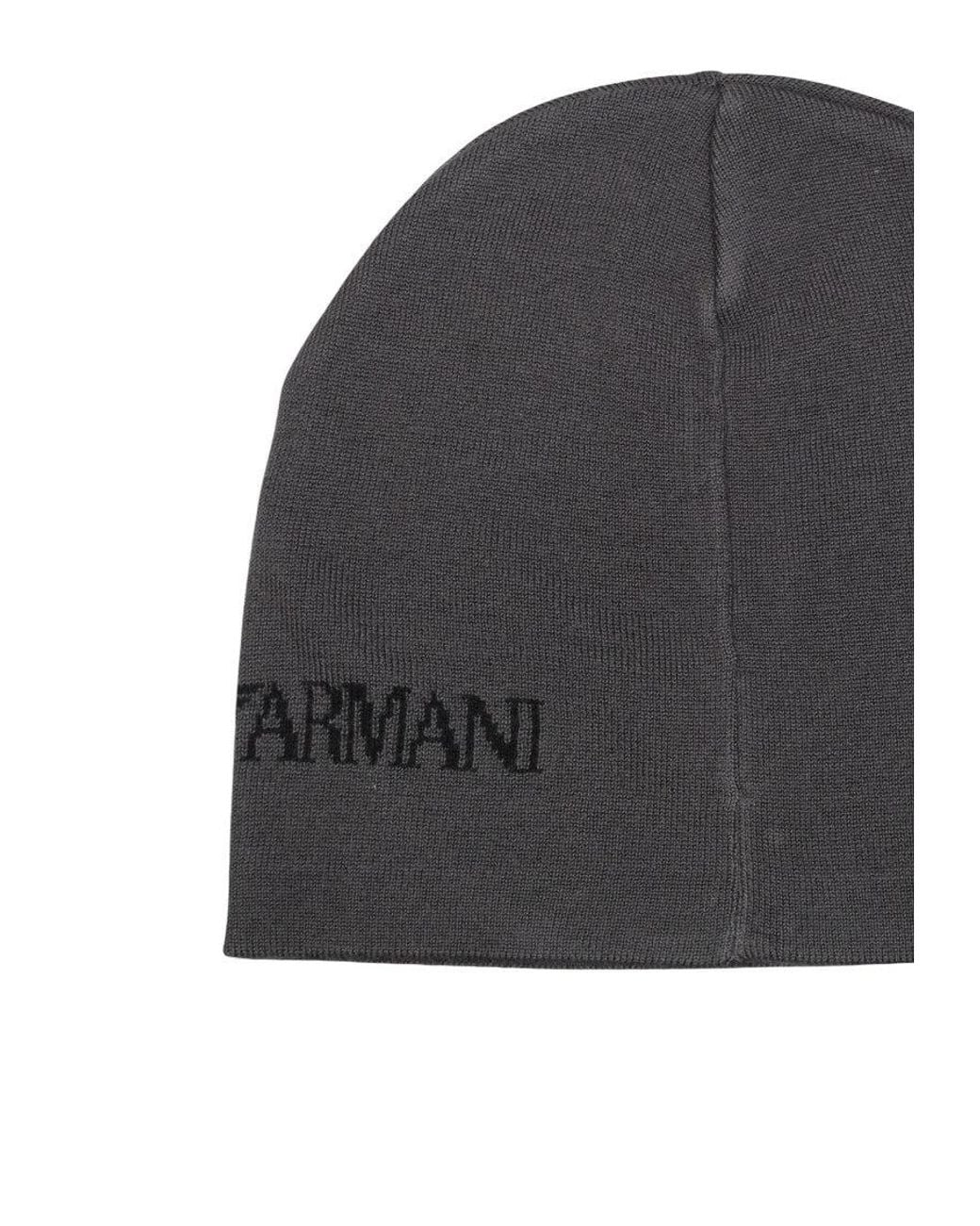 EA7 Black Dark Logo Beanie Cap for men