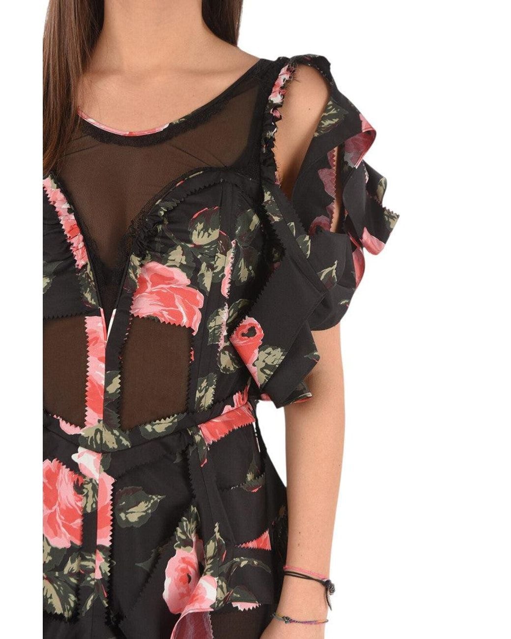 Maison Margiela Black Floral Scoop Neck Maxi Dress