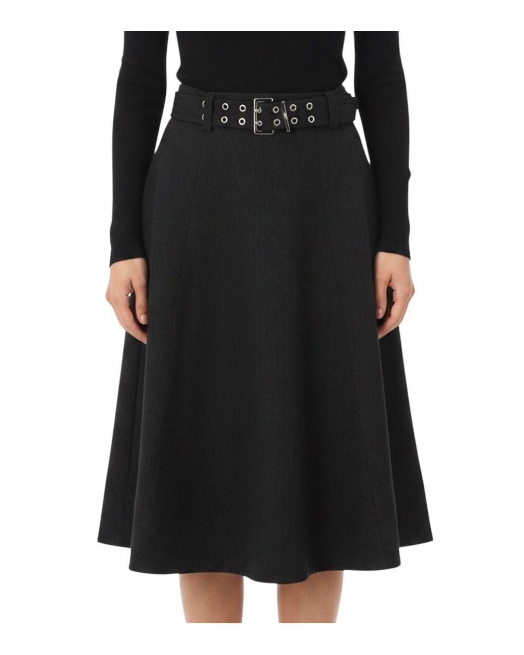 Ganni Black Solid Calf Length Skirt