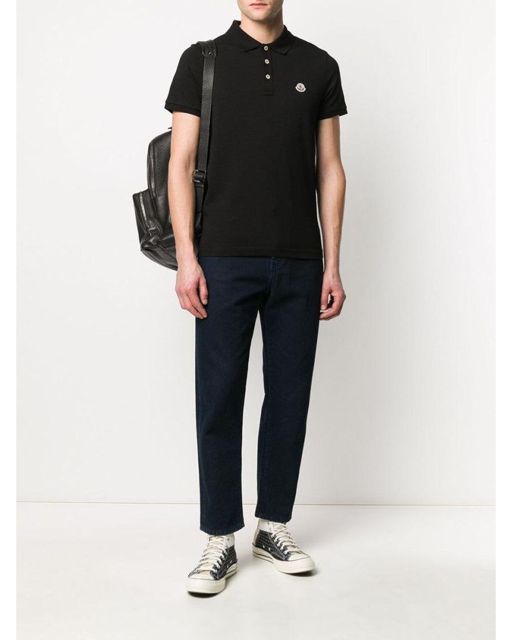 Moncler Black Logo Cotton Polo Shirt for men