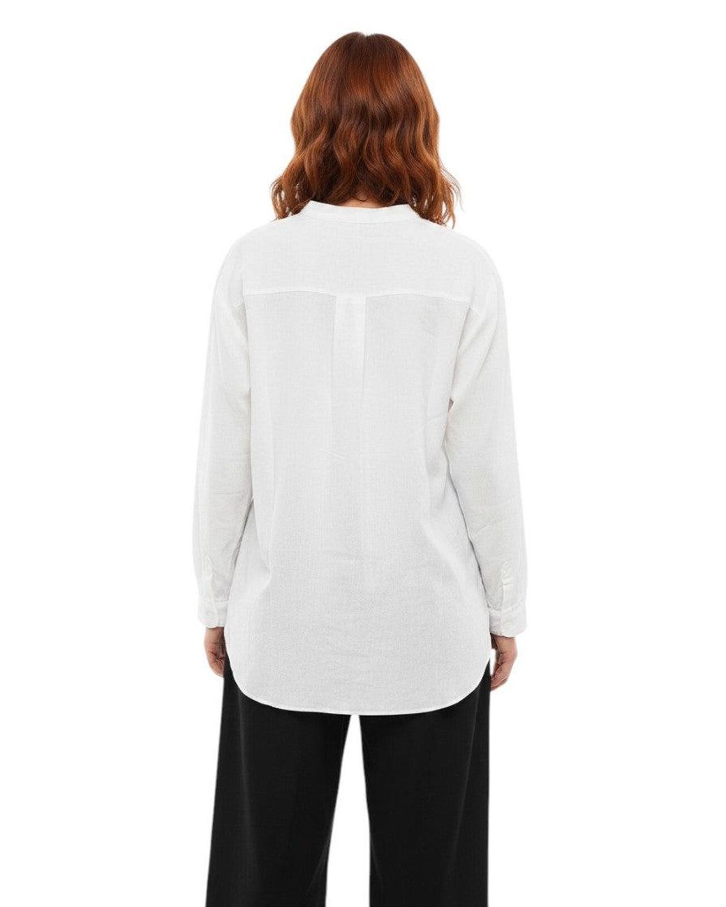 Woolrich White Solid Mandarin Collar Top