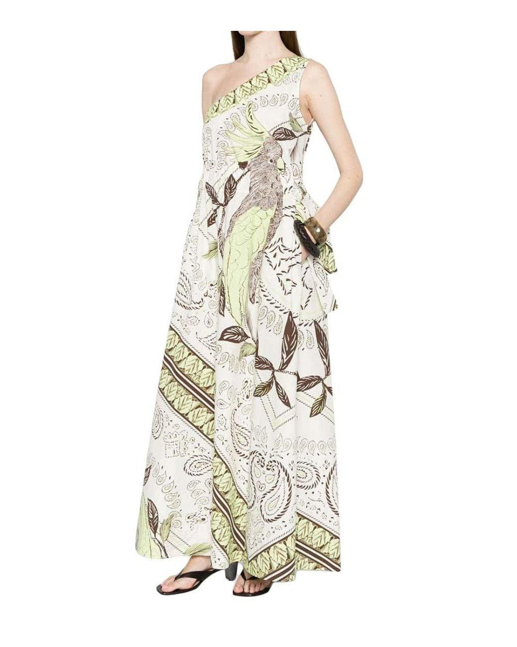 Tory Burch Metallic Multicolour One Shoulder Printed Midi Dress
