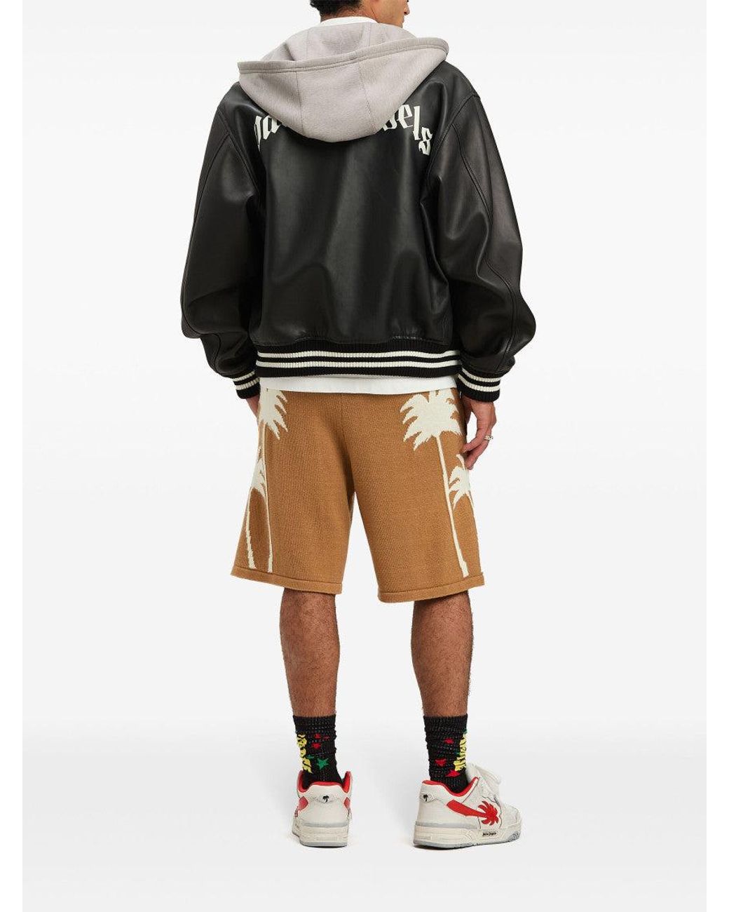 Palm Angels Black Curved Logo Leather Bomber for men