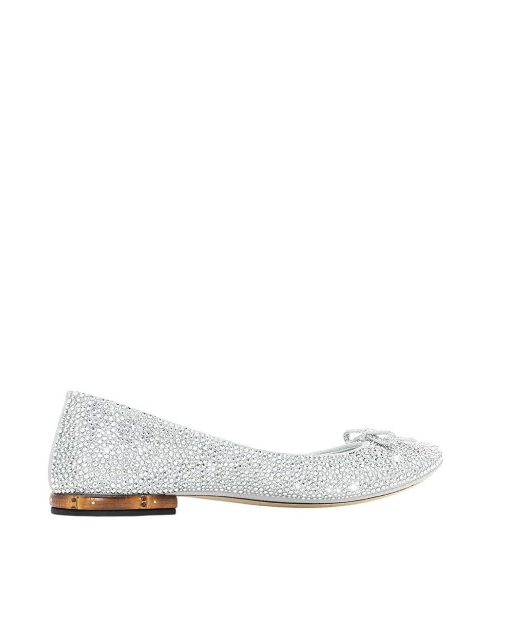 Gucci White Crystal Ballet Flats