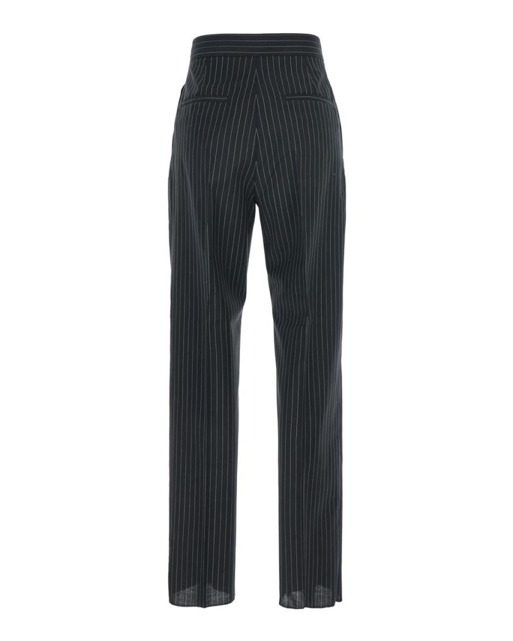 Max Mara Black Pants With Concealed Closure And Stripes Virgin Wool Trousers