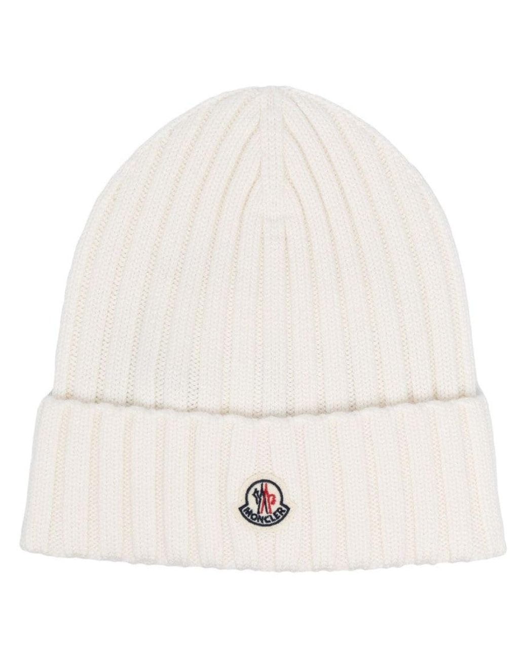 Moncler White Logo Wool Beanie