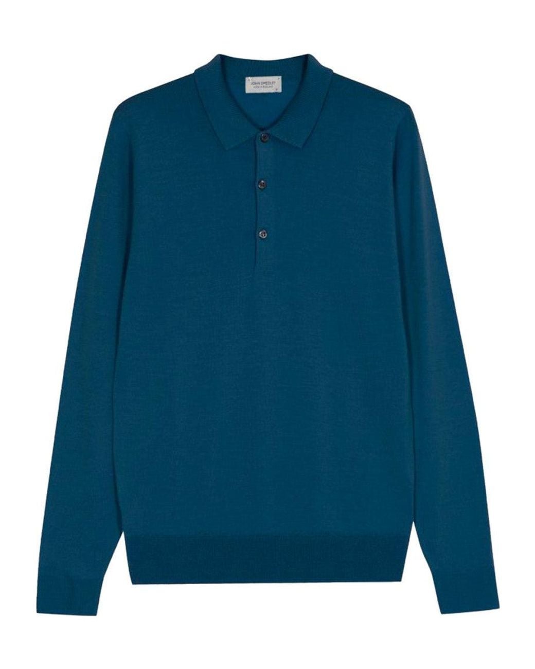 John Smedley Blue Wool Polo Collar Sweater for men