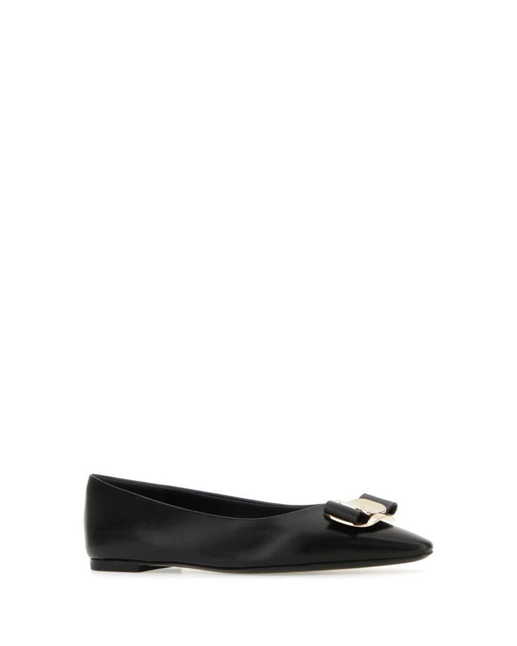 Ferragamo Black Zea Leather Ballerina Flat