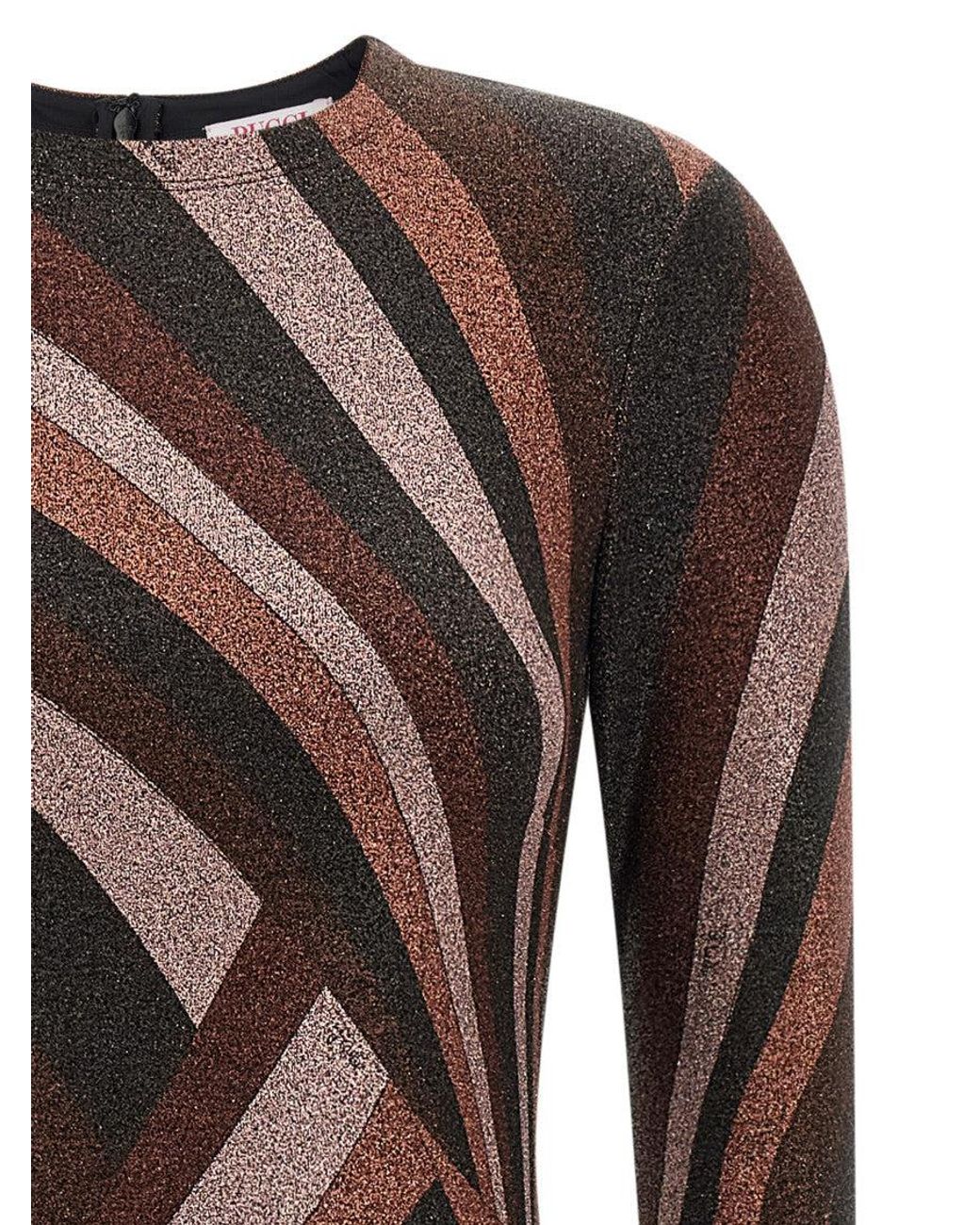 Emilio Pucci Brown Multicolour Round Neck Midi Dress
