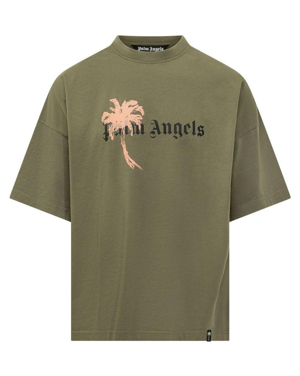 Palm Angels Green Crew Neck T-Shirt for men