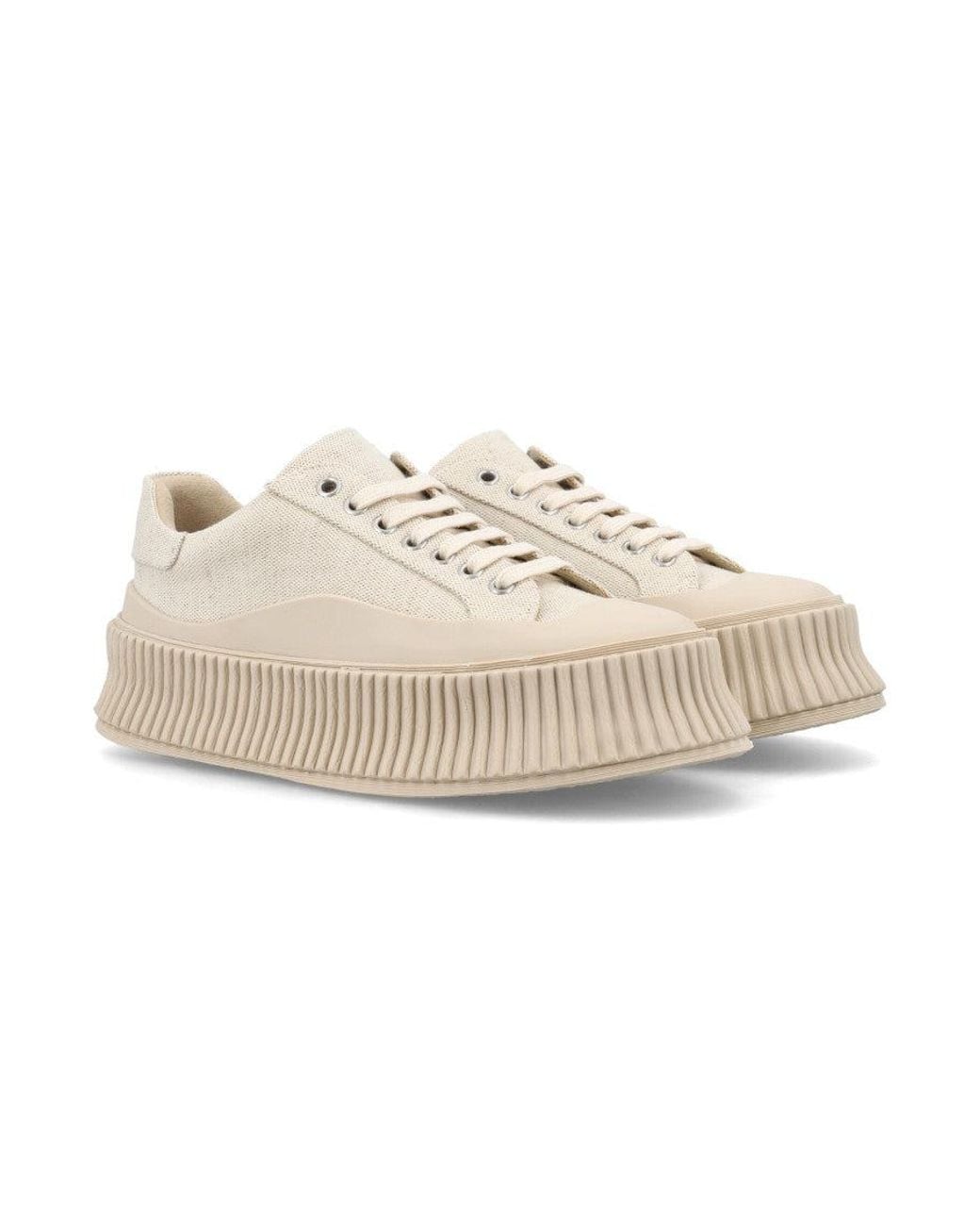 Jil Sander Natural Lace-Up Platform Sneakers