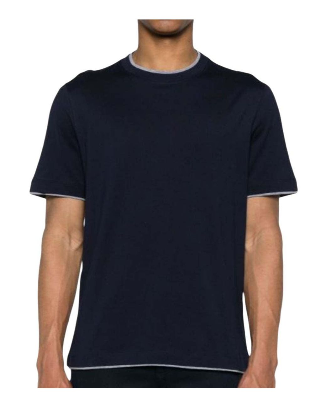 Brunello Cucinelli Black Solid T-Shirt for men