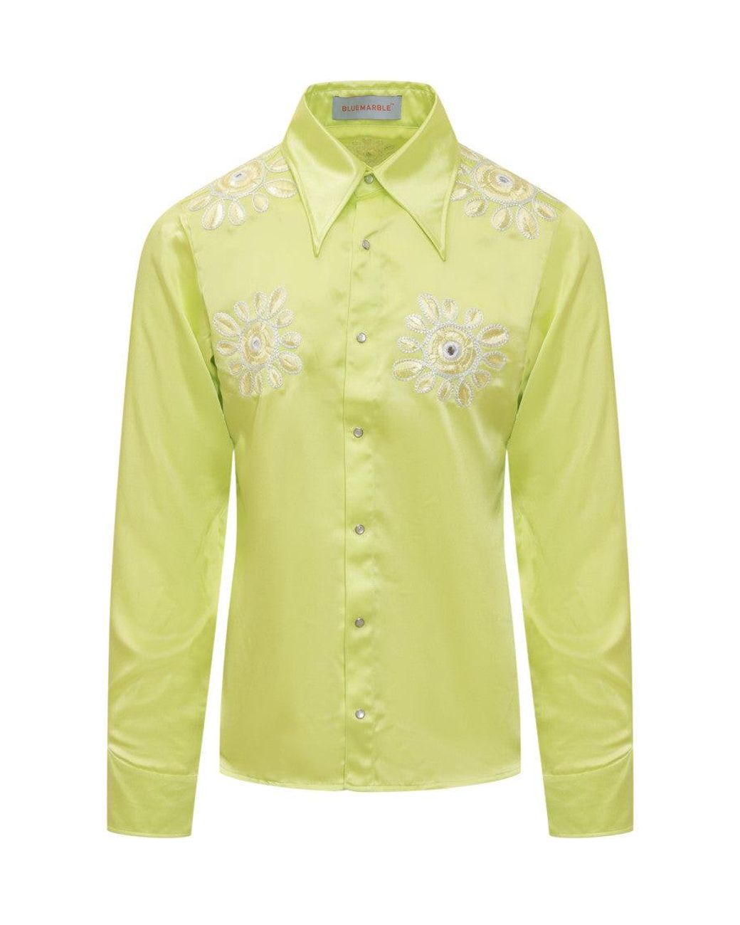 Bluemarble Yellow Lime Regular Embroidered Shirt for men