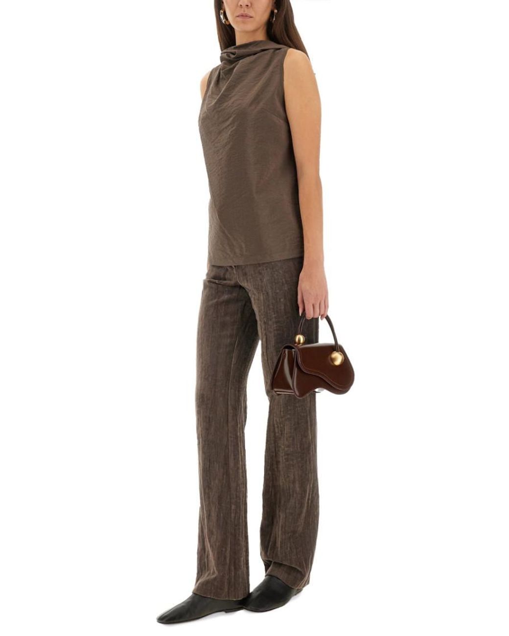 Alysi Brown Slim Flat Front Pants
