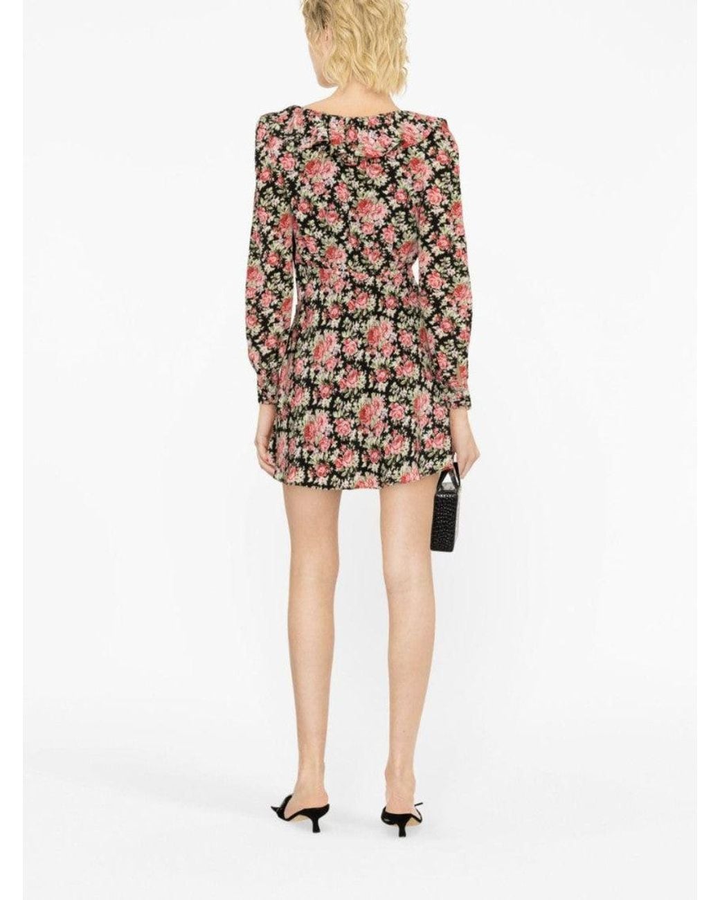Alessandra Rich Black Rose-Print Silk Minidress