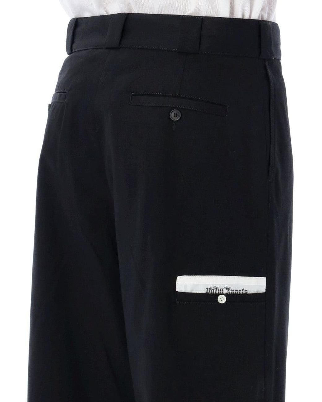 Palm Angels Black Logo Detail Cotton Trousers for men