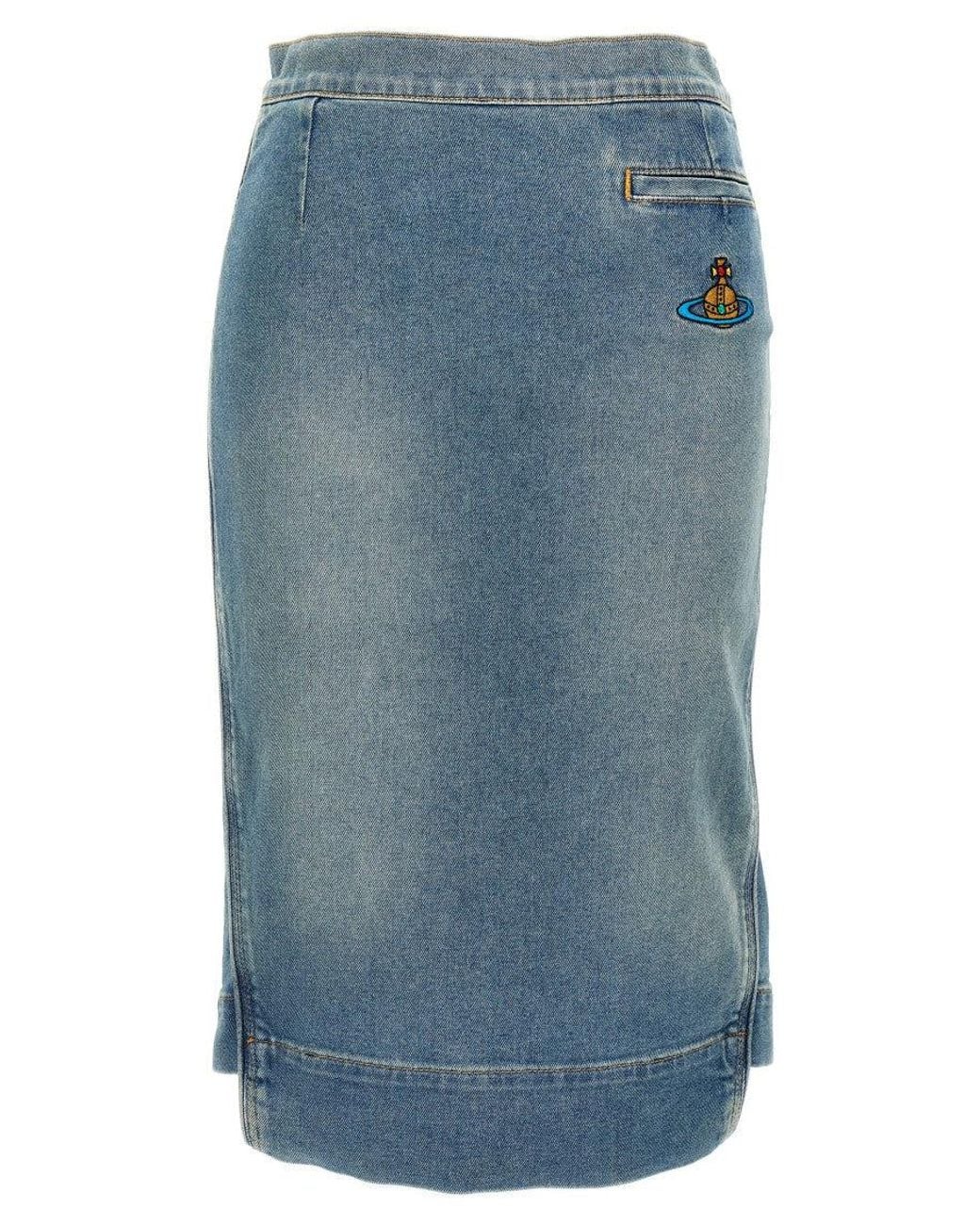 Vivienne Westwood Blue Light Logo Embroidery Denim Skirt
