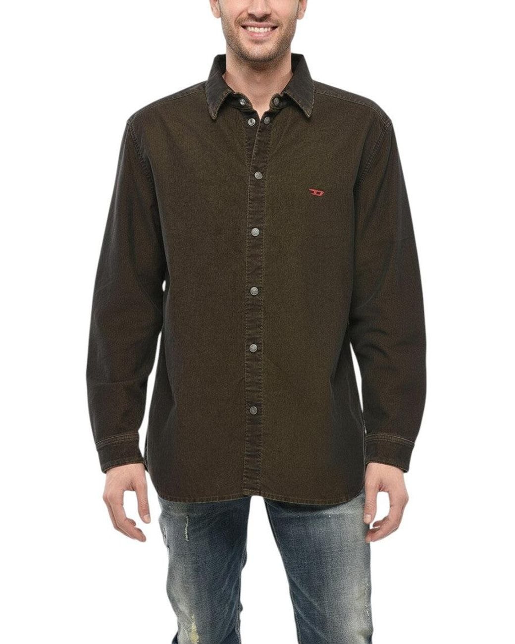 DIESEL Gray Dark Logo Overshirt for men