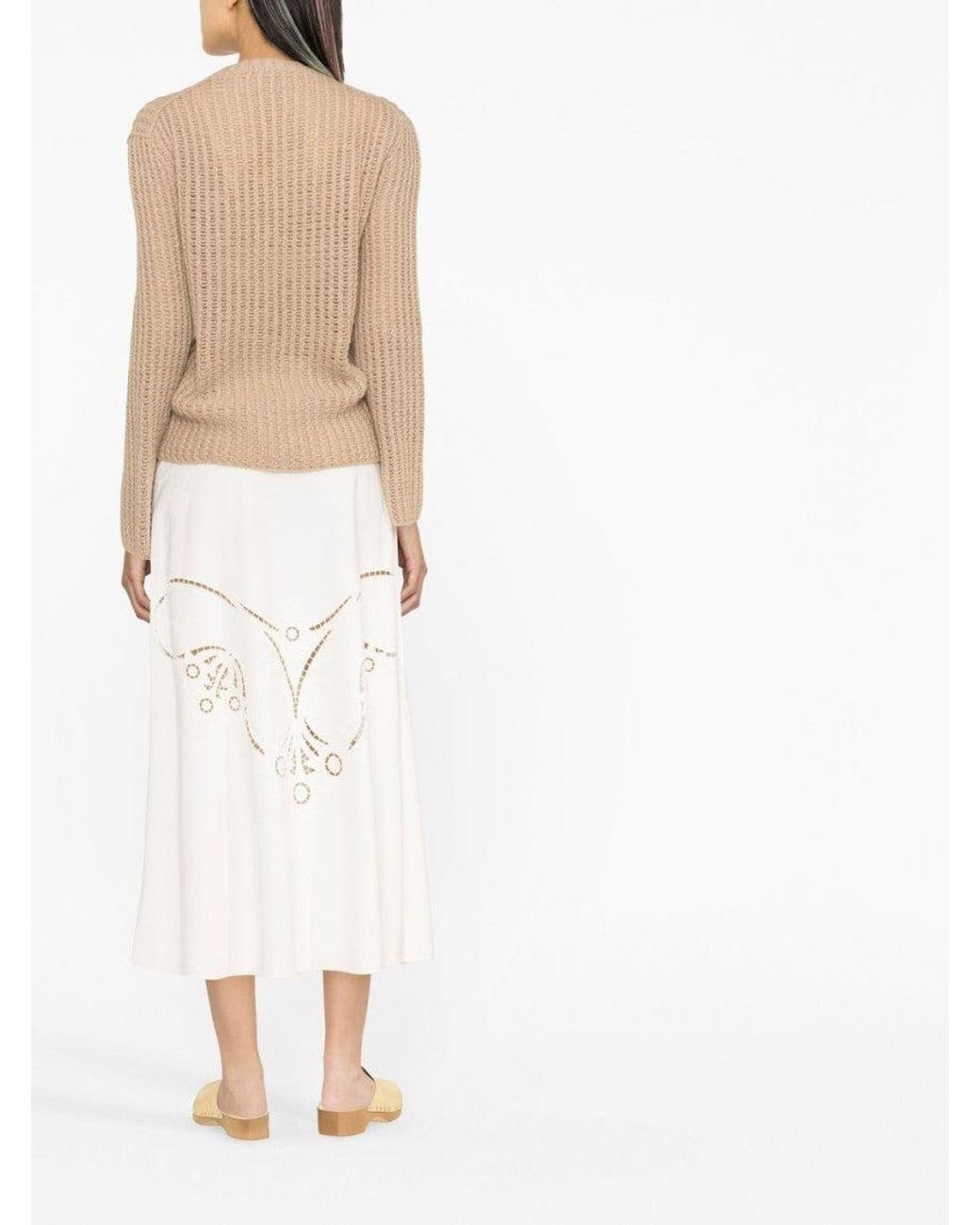Chloé White Embroidered Midi Skirt