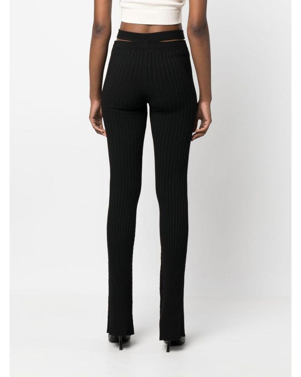 ANDREADAMO Black Ribbed Knit Cut-Out Flared Trousers