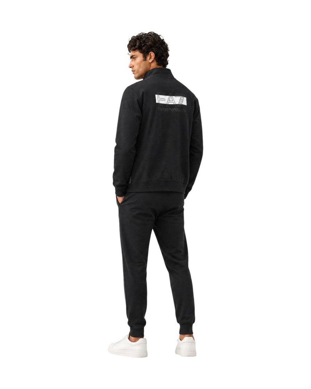 EA7 Black Regular Logo Tracksuit for men