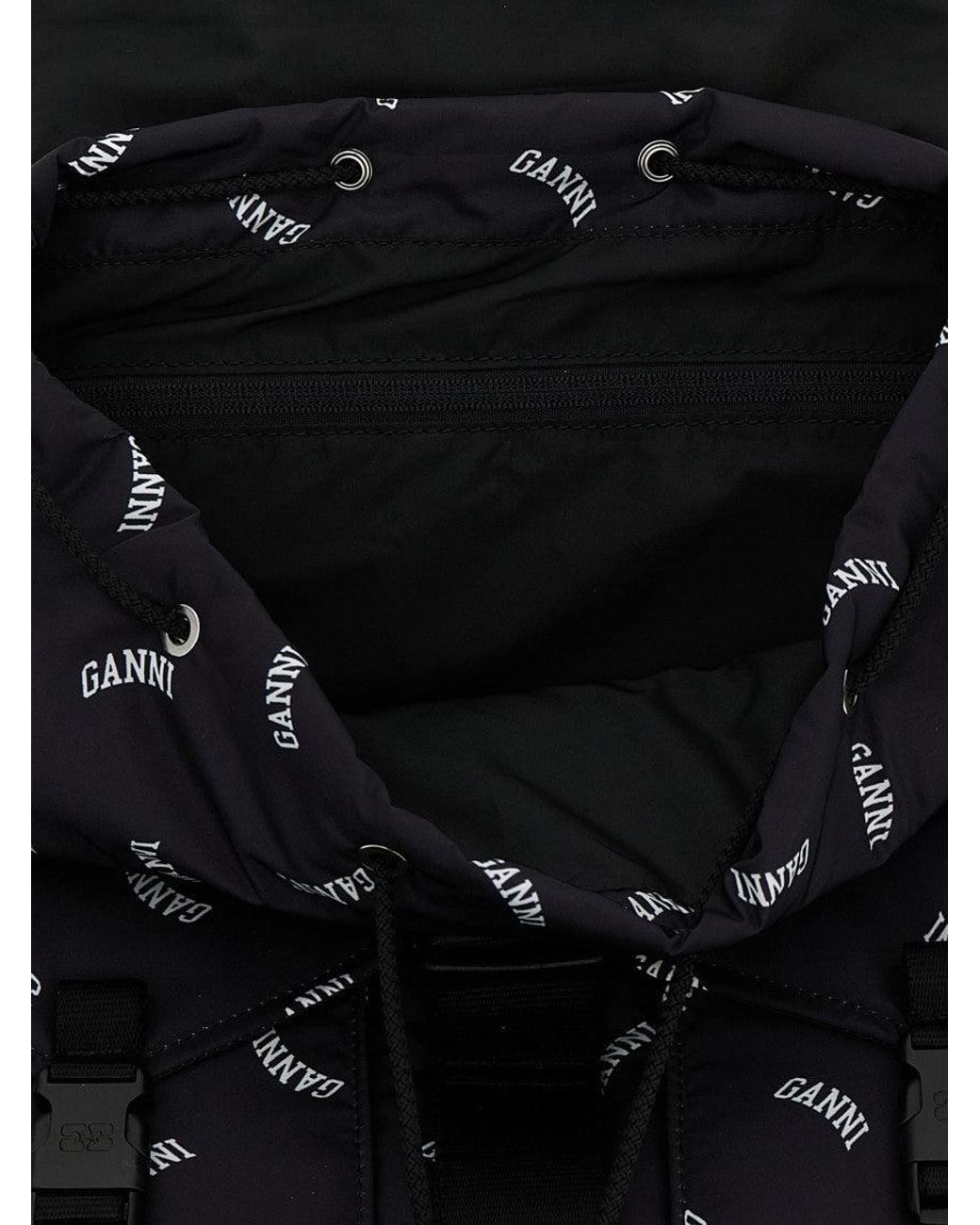 Ganni Black Logo-Print Technical Nylon Backpack