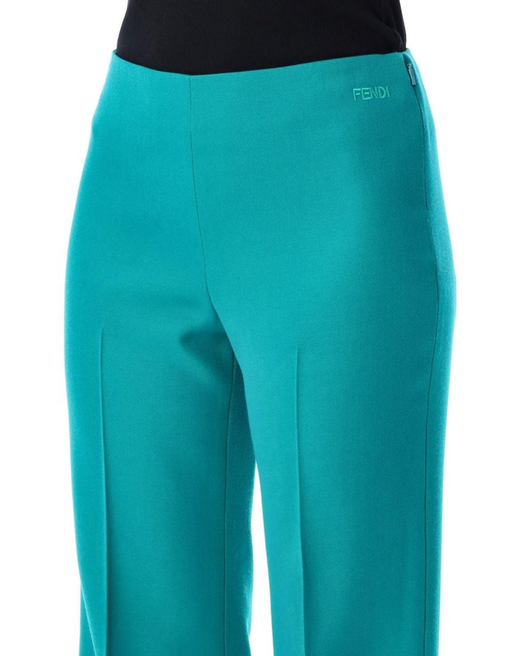 Fendi Blue Wool Flared Trousers