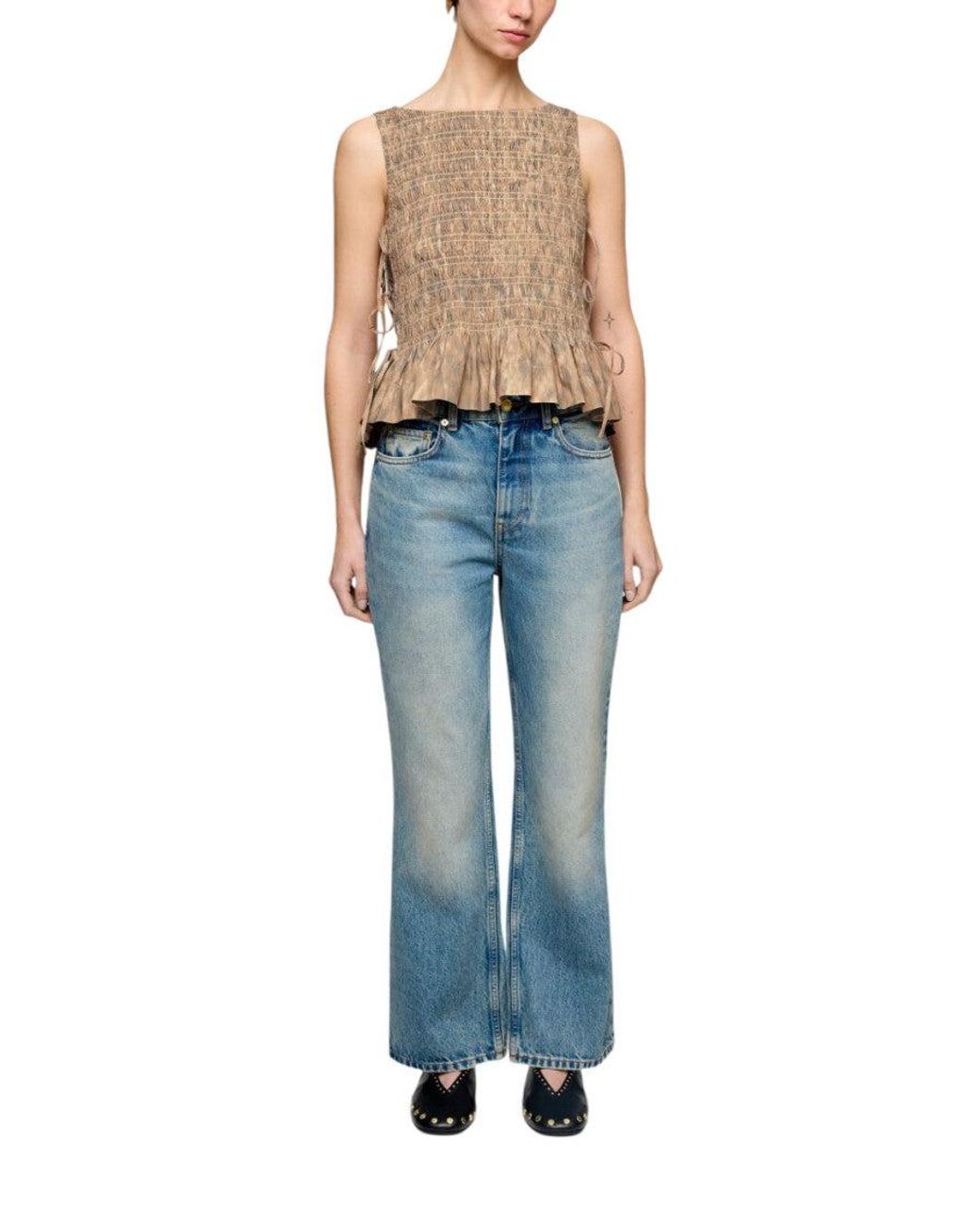 Ganni Natural Printed Round Neck Top