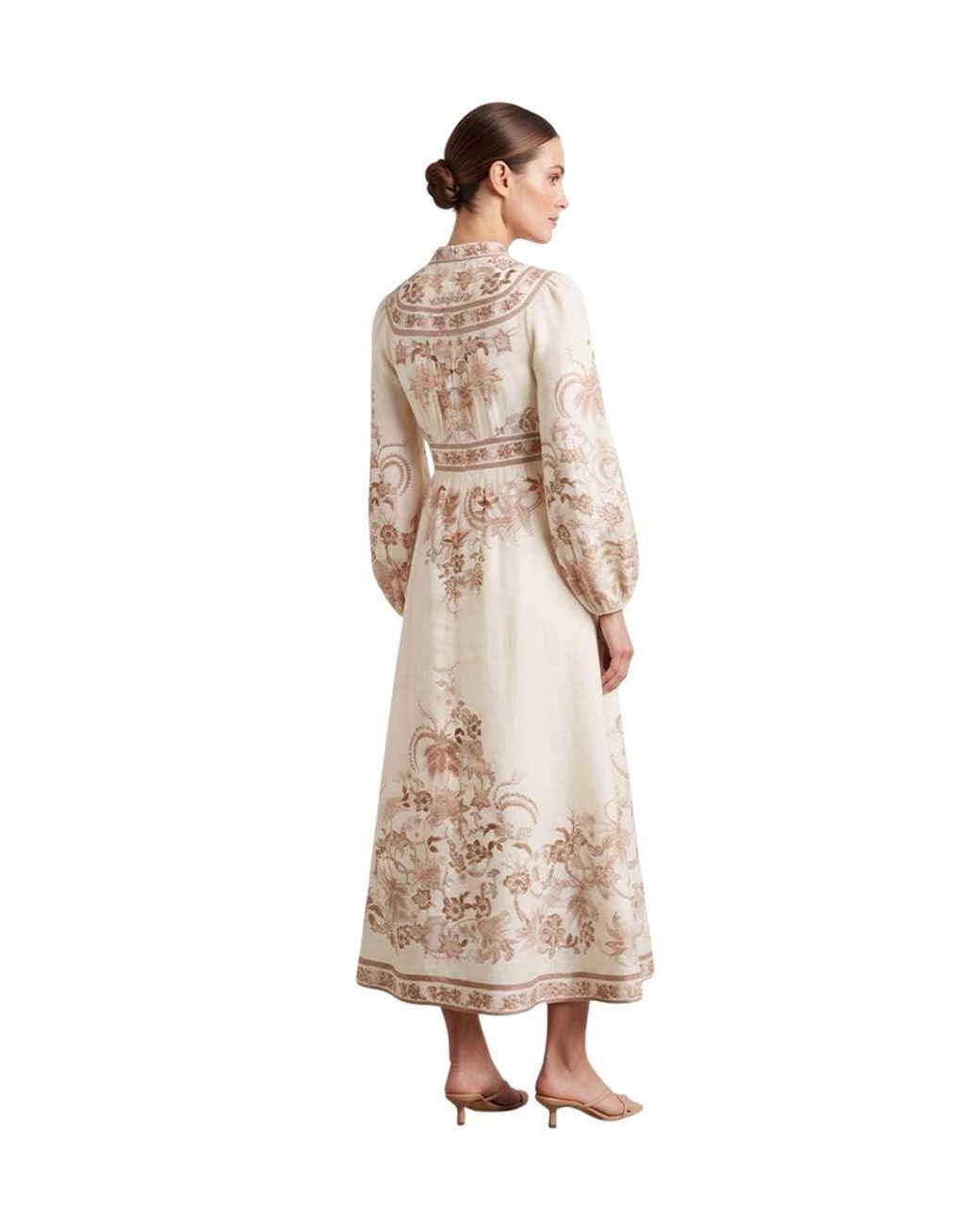 Zimmermann Natural Floral V Neck Midi Dress