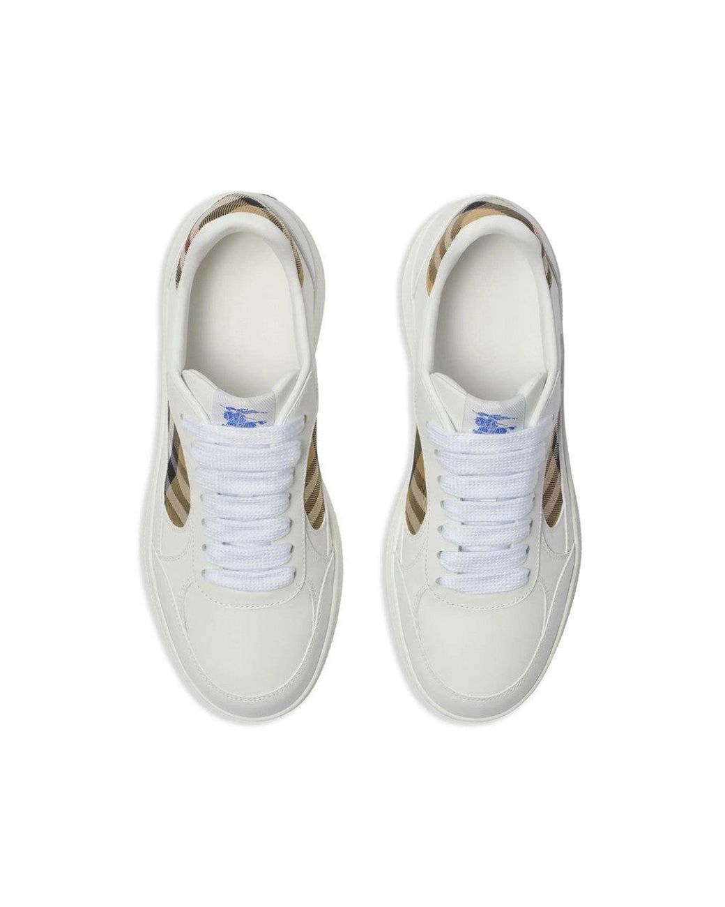 Burberry White Apos;S Terrace Mix Leather And Check Low-Top Sneakers for men