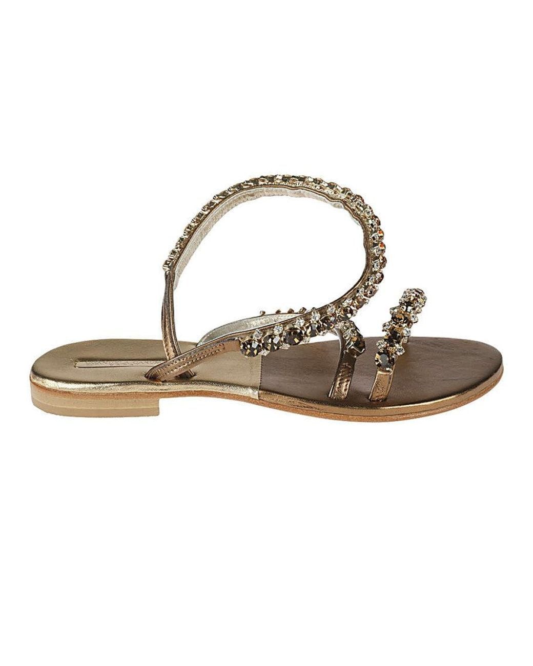 Emanuela Caruso White Golden Jewel Leather Sandals