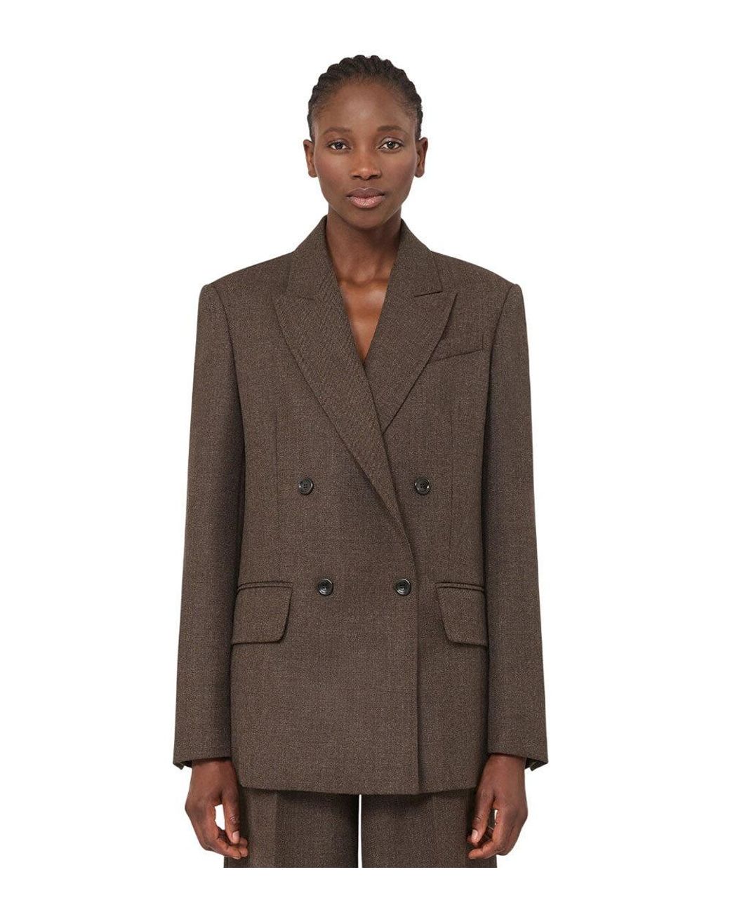 Max Mara Brown Textured Peaked Lapel Blazer