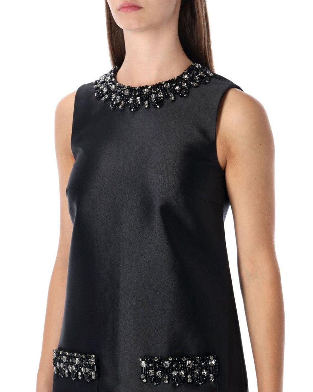Self-Portrait Black Taffeta Embellished Trim Mini Dress