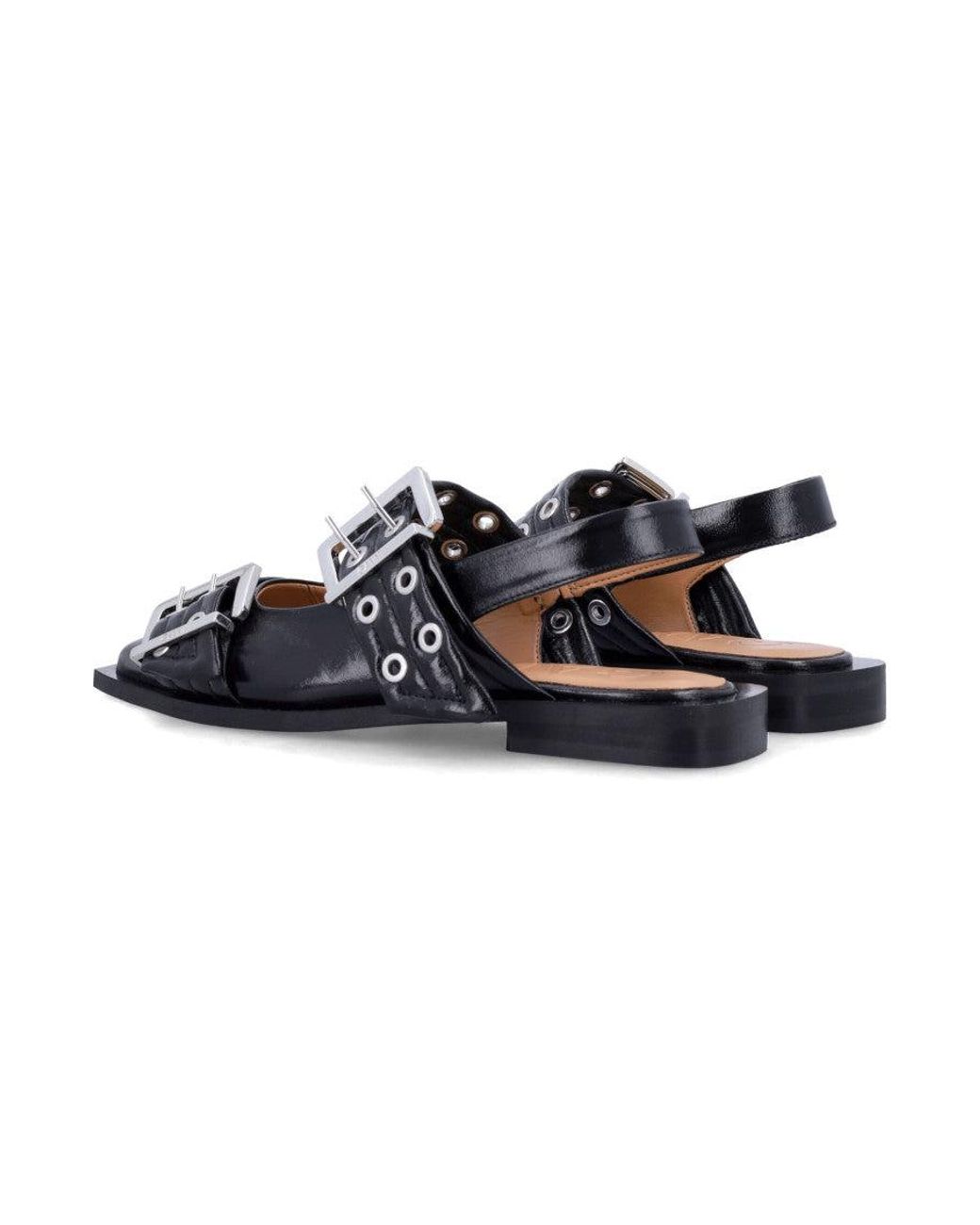 Ganni Blue Feminine Buckle Faux Leather Slingback Pumps