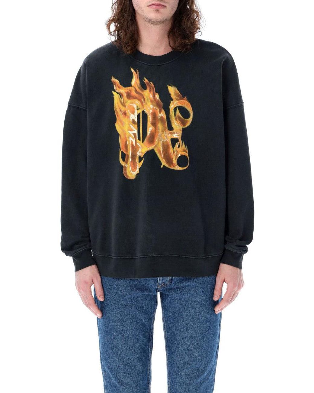 Palm Angels Blue Burning Monogram Sweatshirt for men
