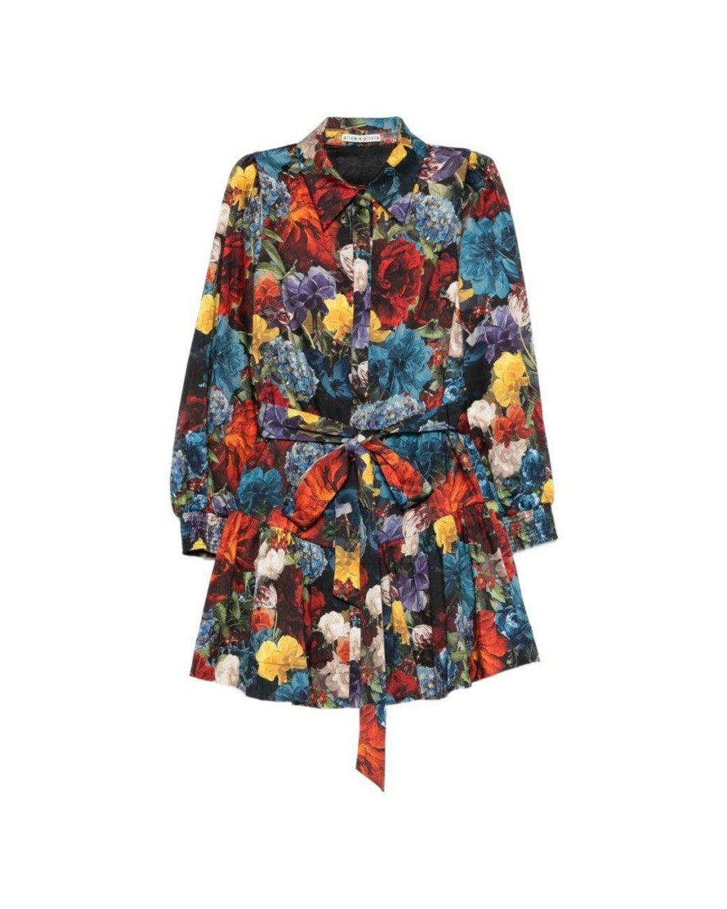 Alice & Olivia White Floral Shirt Collar Mini Dress