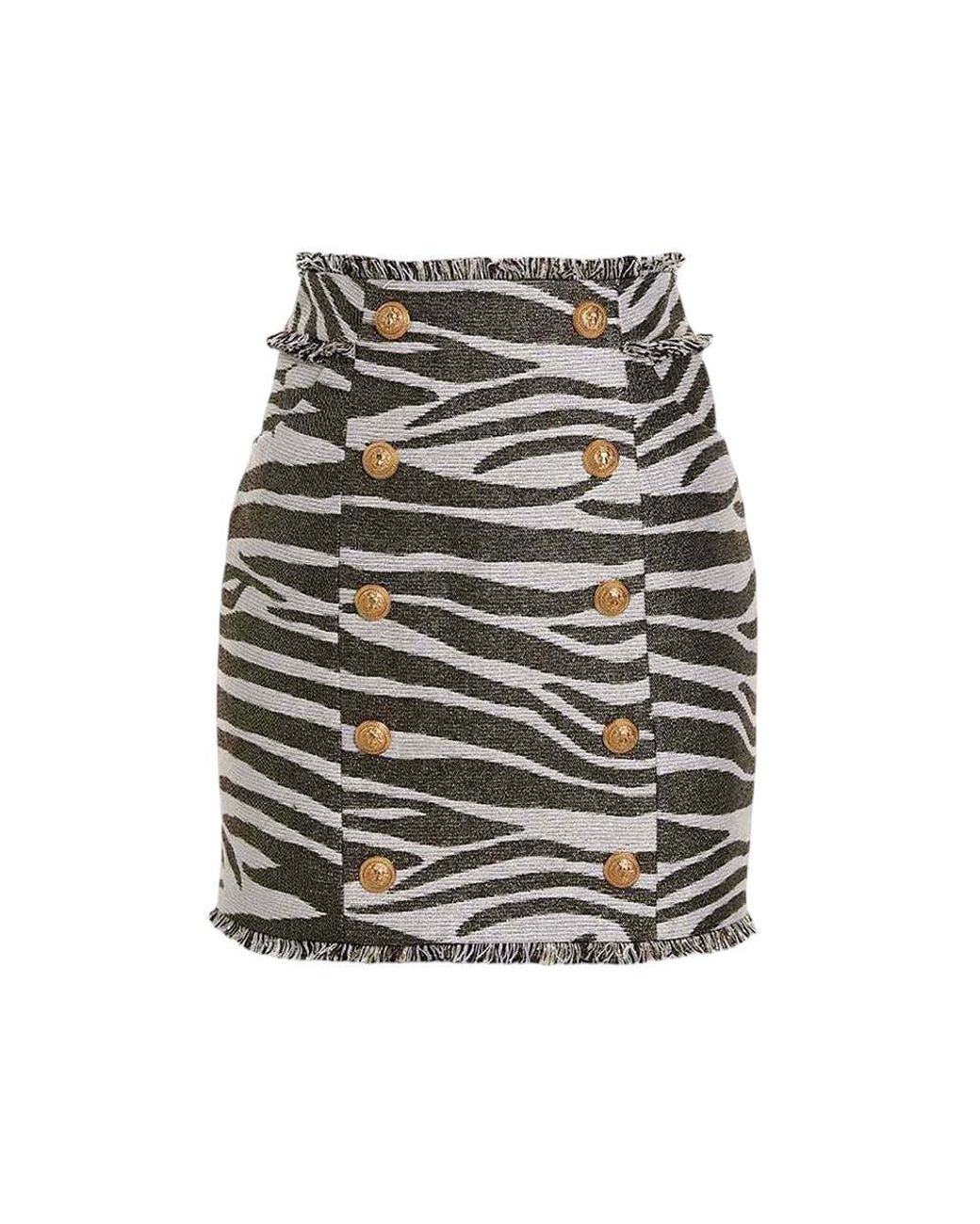 Balmain Gray Animal Print Mini Skirt