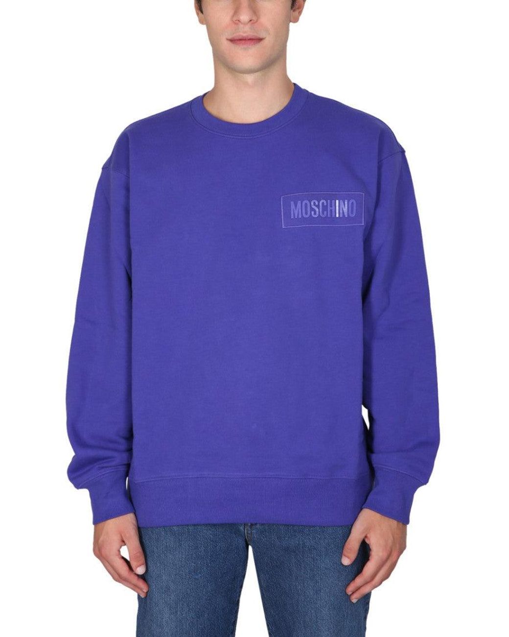 Moschino Blue Sweatshirt With Logo Patch Cotton Sweatshirts for men