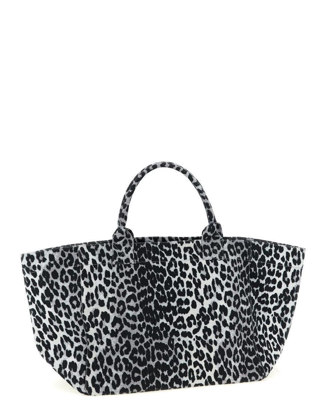 Ganni Black 'Leopard Sequin Xxl Tote' Shopping Bag