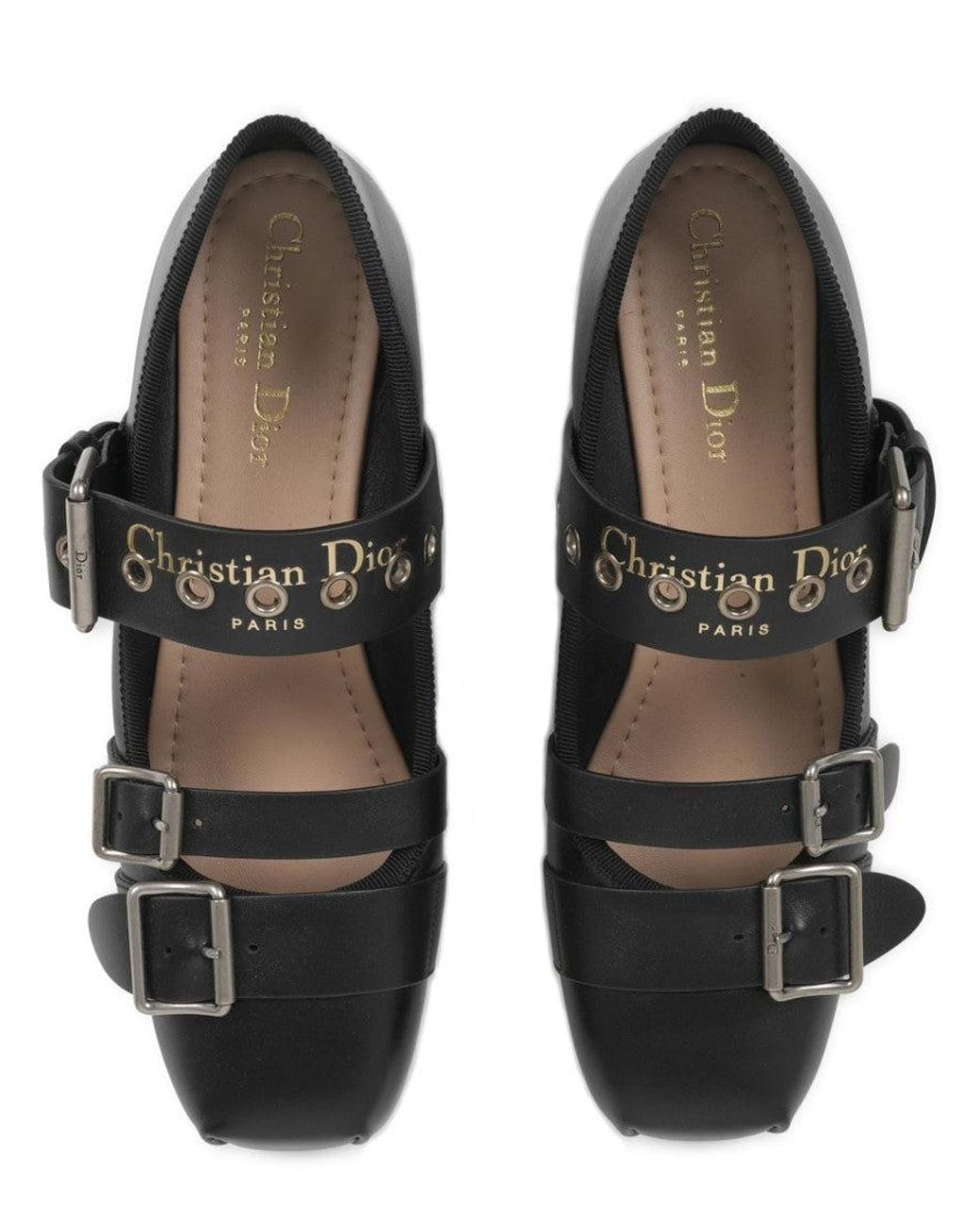 Dior Black Ballet Flats Punk Leather