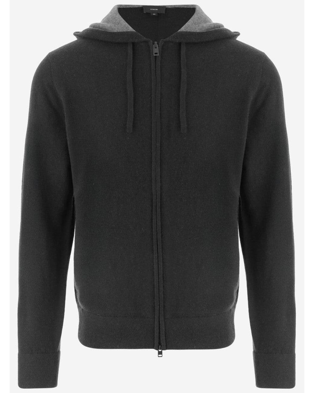 Vince Black Wool Zip-Up Hoodie for men